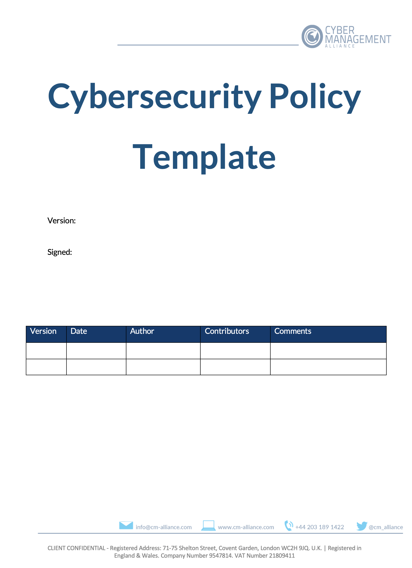 Cybersecurity Policy Template Cover