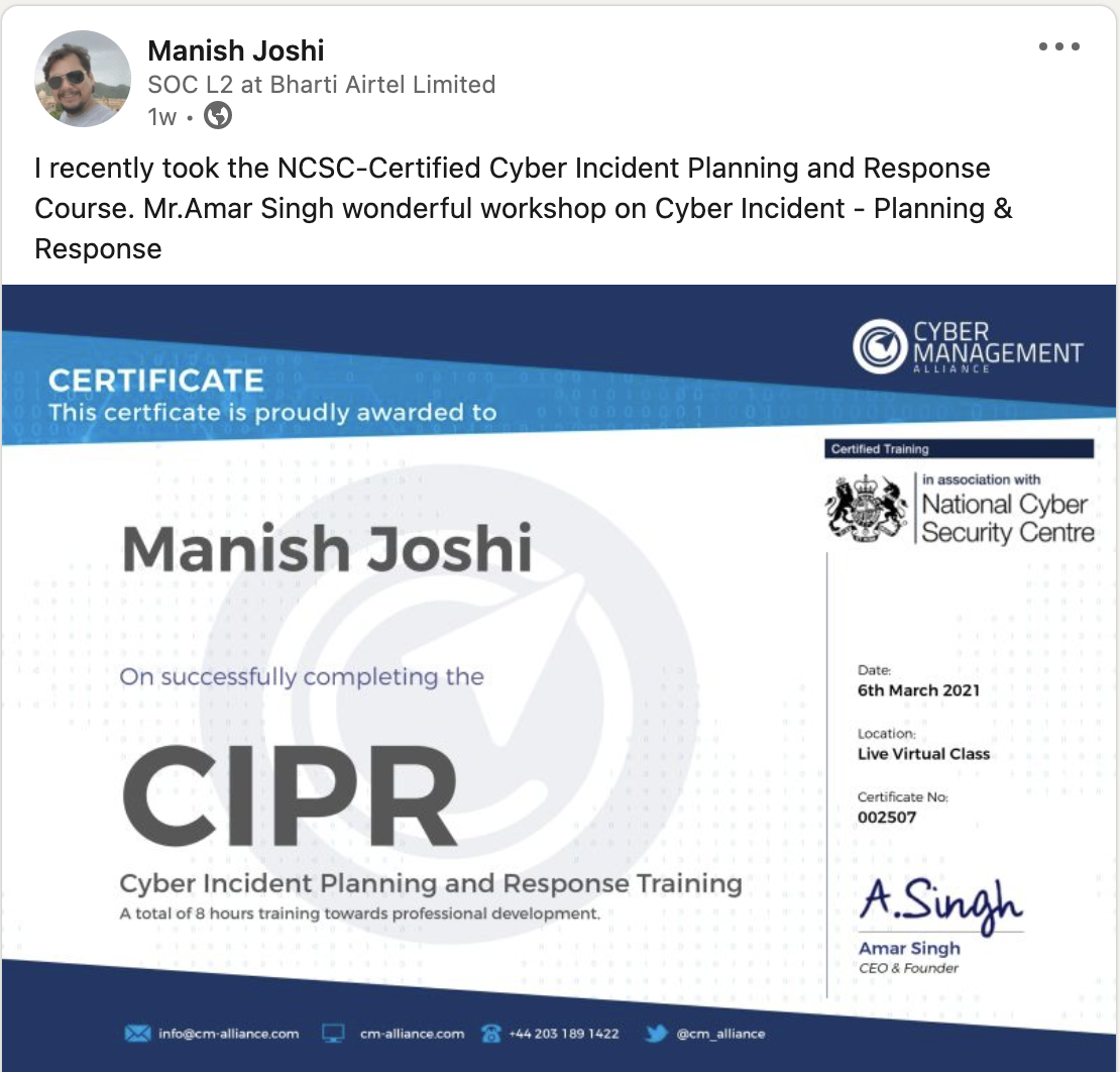 Manish Joshi CIPR comment